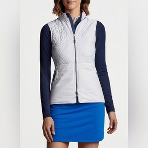 Women's Peter Millar Lizzie Hybrid Quilted Full-Zip Golf Vest M White Navy